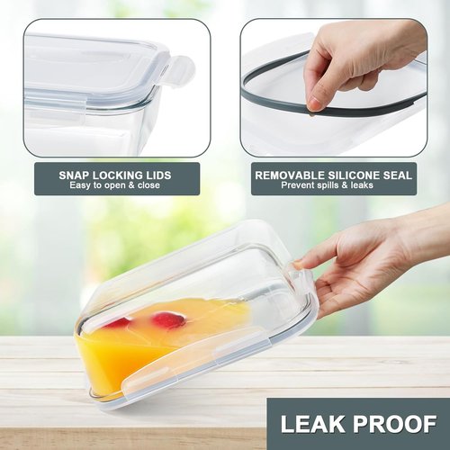 KOMUEE Glass Food Storage Containers Set - 4 Pack, Airtight Lids, BPA-Free, 63oz & 27oz Sizes
