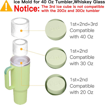 Skiennix Ice Cube Tray - 3 Pcs Silicone Cylinder Molds with Lid for 30Oz-40Oz Tumblers | BPA-Free, Easy Release, Green