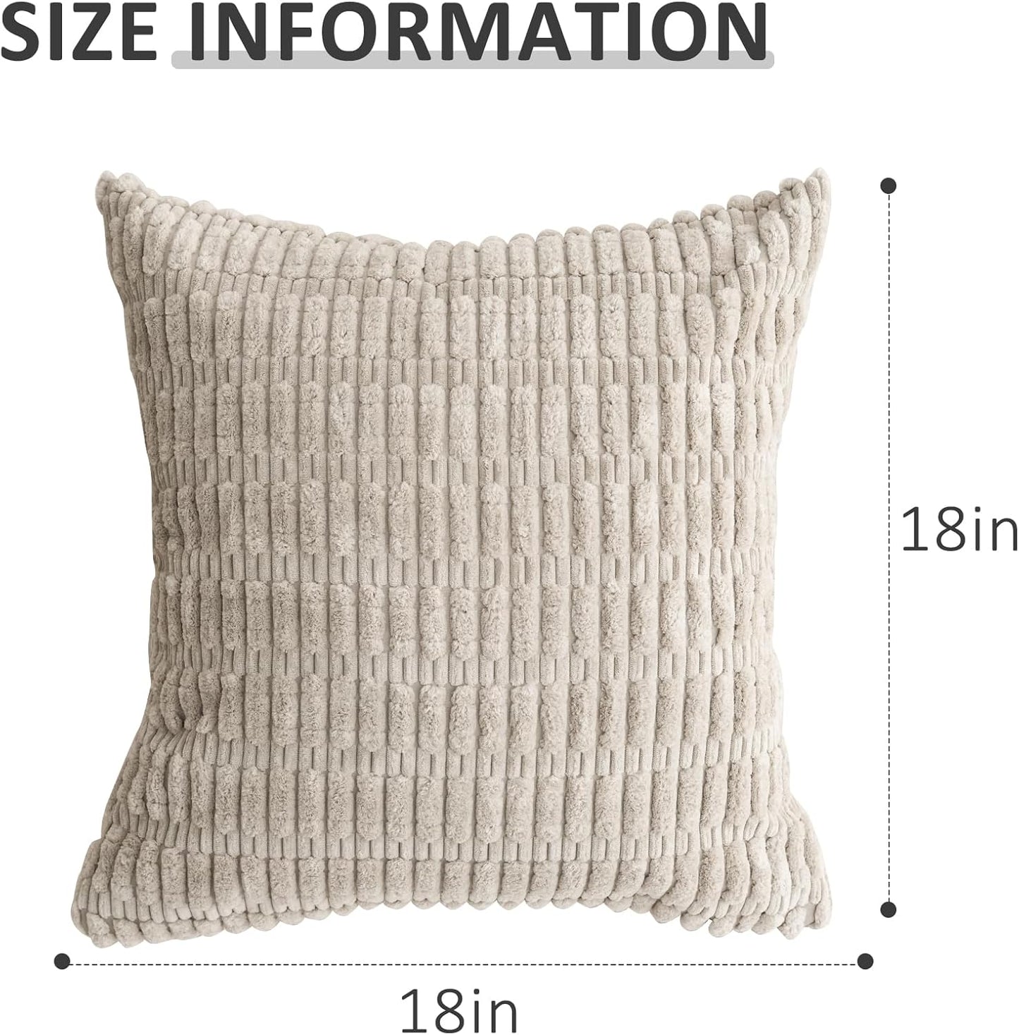 Skiennix Throw Pillow Covers - Soft Boho Striped Corduroy | 18x18 Inch, 2-Pack for Modern Home Decor