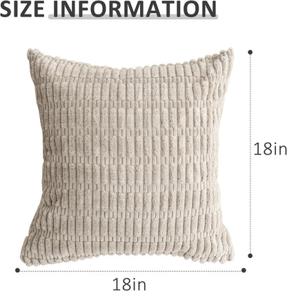Skiennix Throw Pillow Covers - Soft Boho Striped Corduroy | 18x18 Inch, 2-Pack for Modern Home Decor