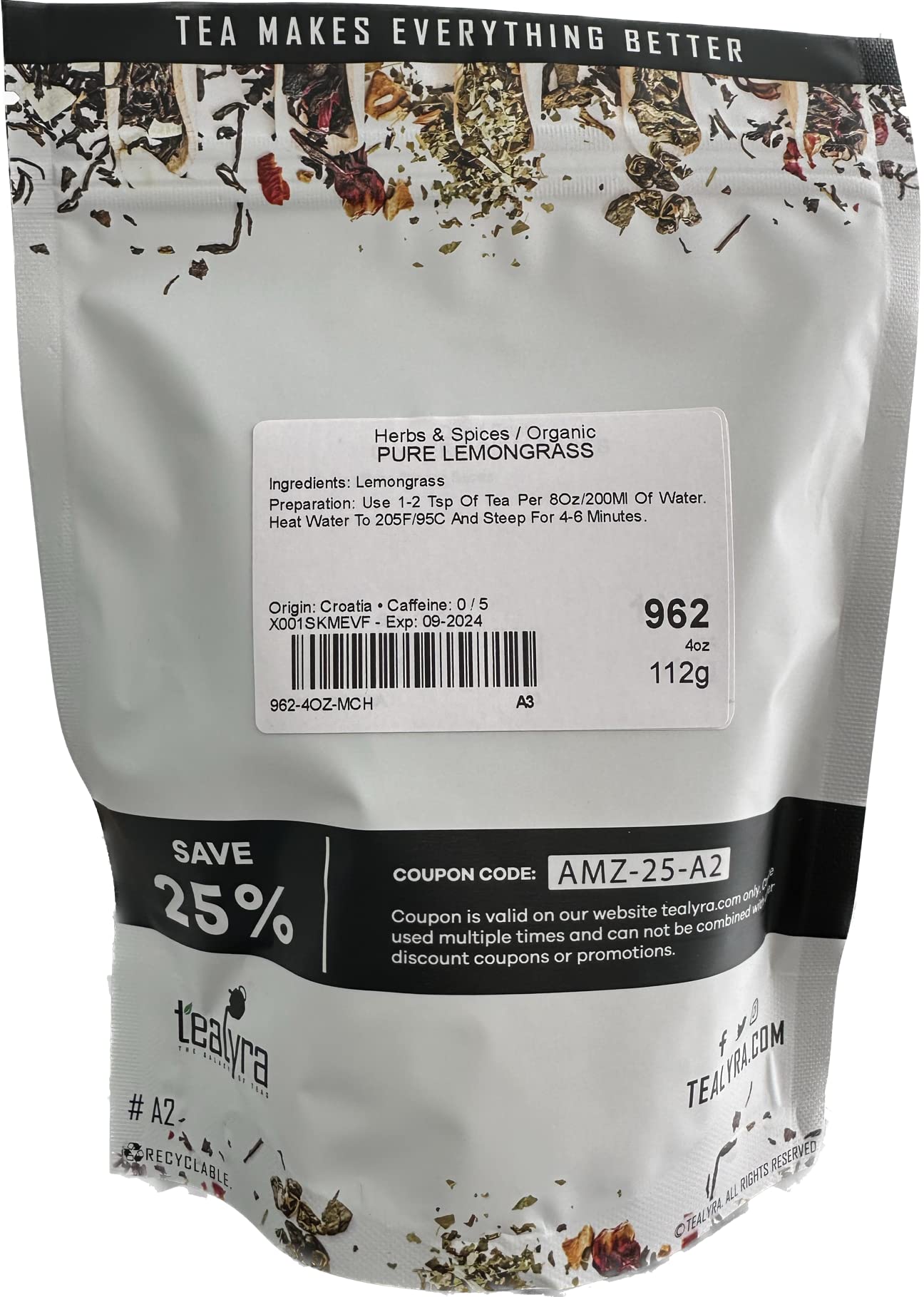 Tealyra - Pure Lemongrass - Loose Leaf Herbal Tea - Wellness Healthy Herb Tea - Caffeine-Free - Wild Grown - 112g (4-ounce)