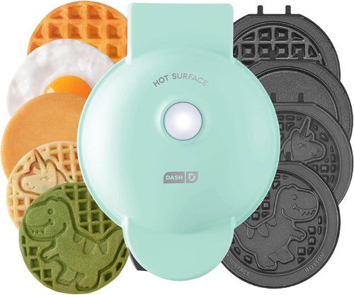Dash MultiMaker® Mini System - Compact Waffle Maker with Removable Griddle Plates - Aqua, 6 Plates