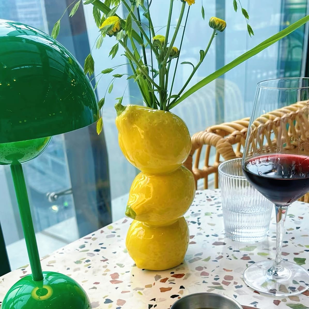 Skiennix Lemon Figurine Decor - Yellow Ceramic Bud Vase for Home & Kitchen Centerpieces