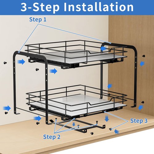 BOIVSHI 2-Tier Spice Rack, Pull Out Cabinet Organizer Spice Racks Height Adjustable Heavy Duty Metal Basket for Inside Cabinets & Pantry Closet(9.5''Wx10.5''Dx9.5''H)