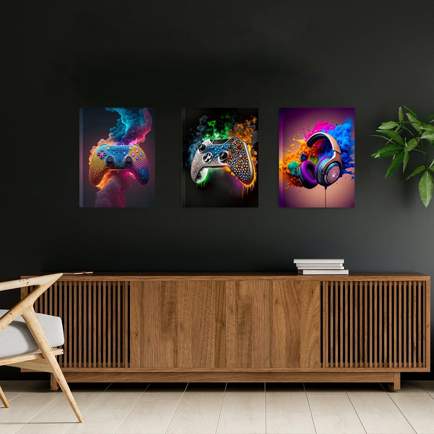 SEHSUVC Gaming Room Canvas Wall Art - Set of 3 Gamer Posters | Framed 12x16 In Pictures for Boys' Rooms