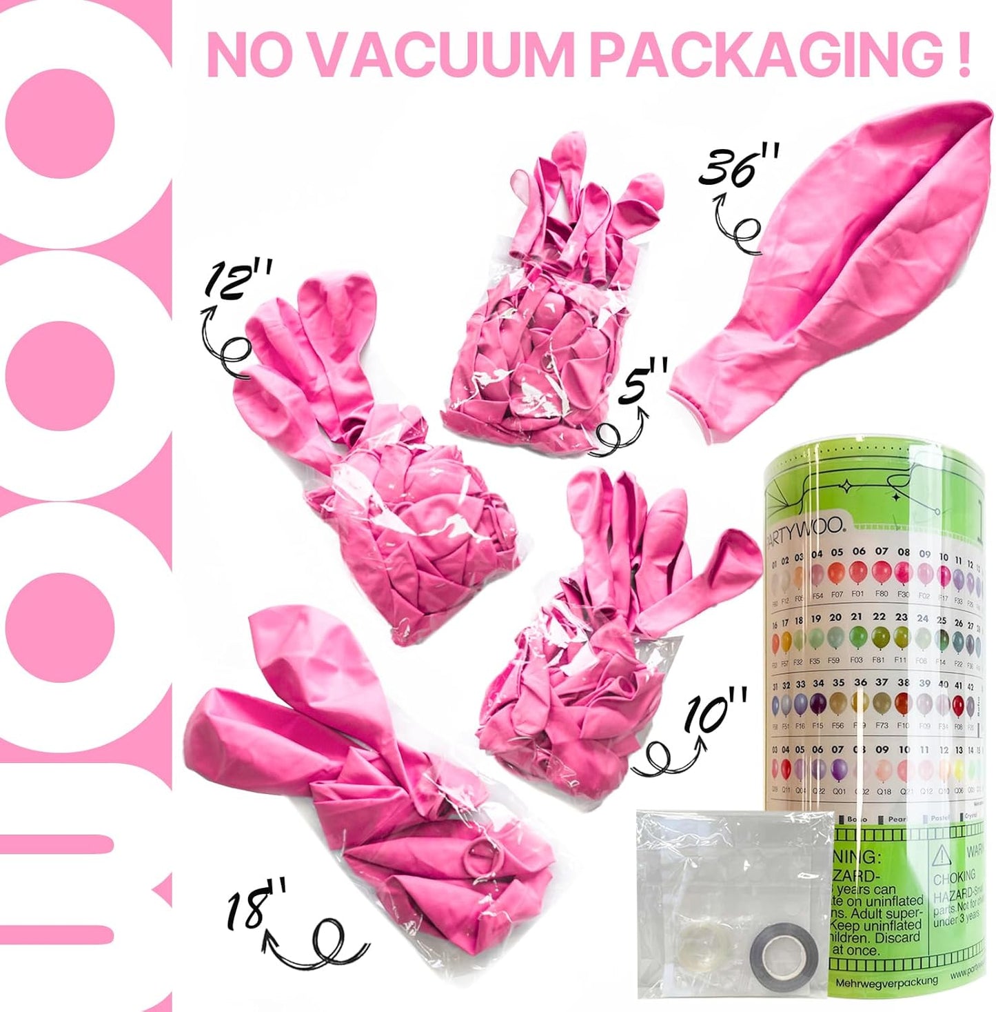 PartyWoo Pink Balloon Arch Kit - 127pcs Matte Pink Balloons in Various Sizes for Baby Showers & Celebrations