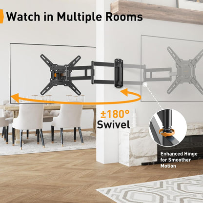 Perlegear Long Arm TV Wall Mount - Full Motion Bracket for 32-65" TVs | 37.4" Extension, Max VESA 400x400mm, Swivel & Tilt, Holds Up to 110 lbs