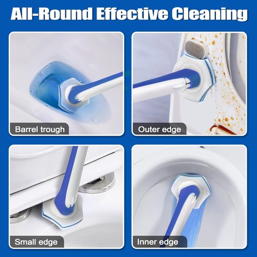 JEHONN Disposable Toilet Brush Set - 48 Cleaner Refills & Wall Mounted Holder - Blue Bathroom Cleaning System
