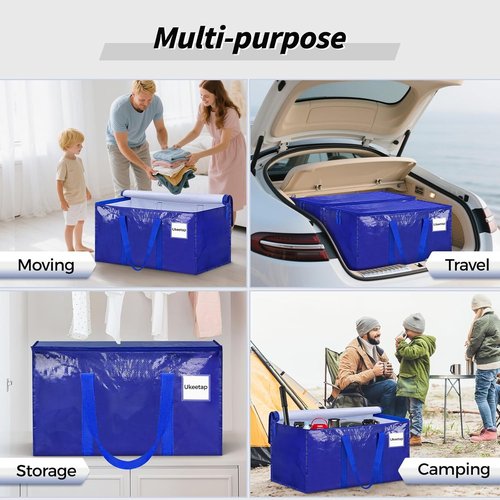 Extra Large Heavy-Duty Moving Bags by [Brand Name] - 8 Pack Blue Storage Totes with Reinforced Handles & Zippers