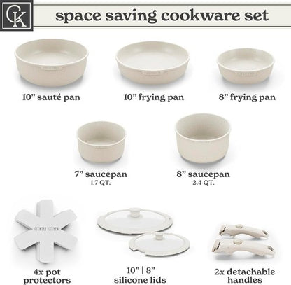 Country Kitchen Cookware Set - Removable Handle, Oven & RV Safe Pots and Pans, Cream Finish