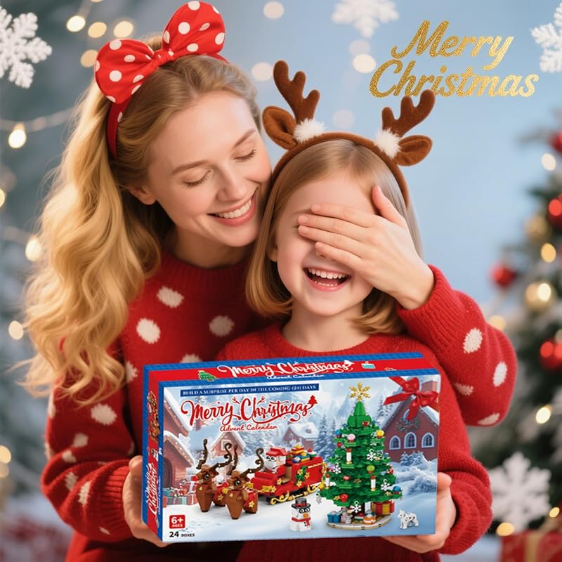 Nueris Advent Calendar 2026 Building Blocks Set - 24-Day Christmas Countdown Calendar, 912 Pieces - Santa Sleigh & Tree Display, Variation 9158