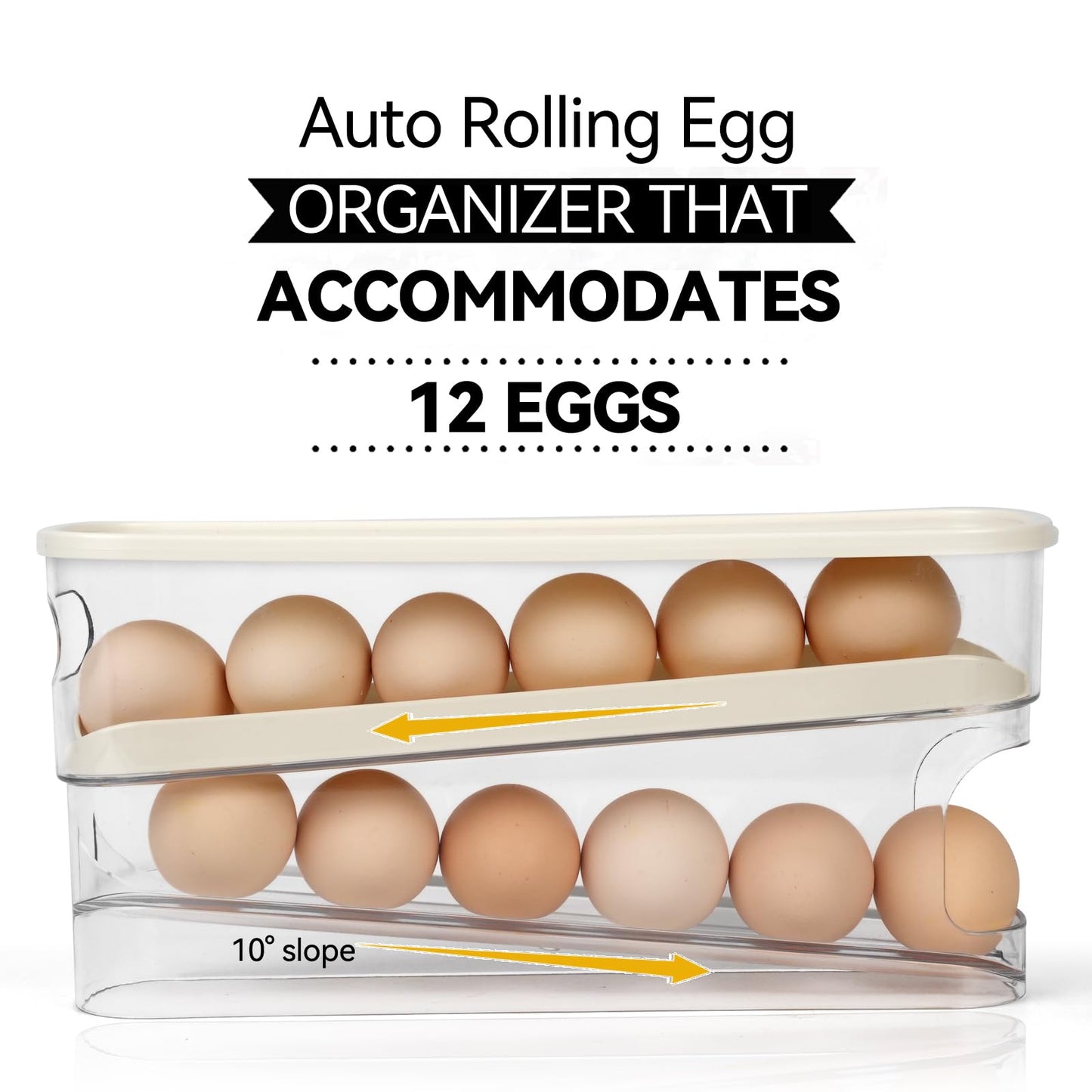 Egg Holder For Fridge With Lid - Auto Roll Down Egg Dispenser For Refrigerator Storage Organizer Space Saving Egg - Easy Access 2 Tier Egg Storage Rack (1 pcs)