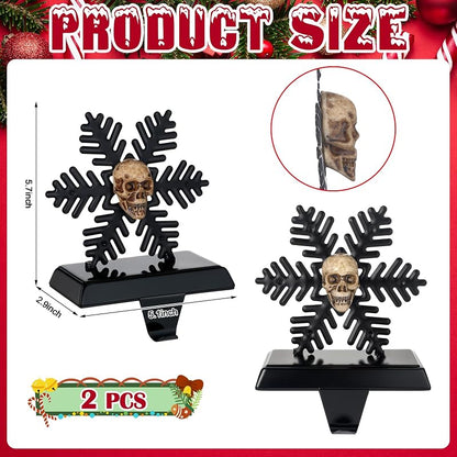 2 Pack Gothic Stocking Holder, Black Snowflake Skull Mantel Hangers - Variation: 2+Snowflake