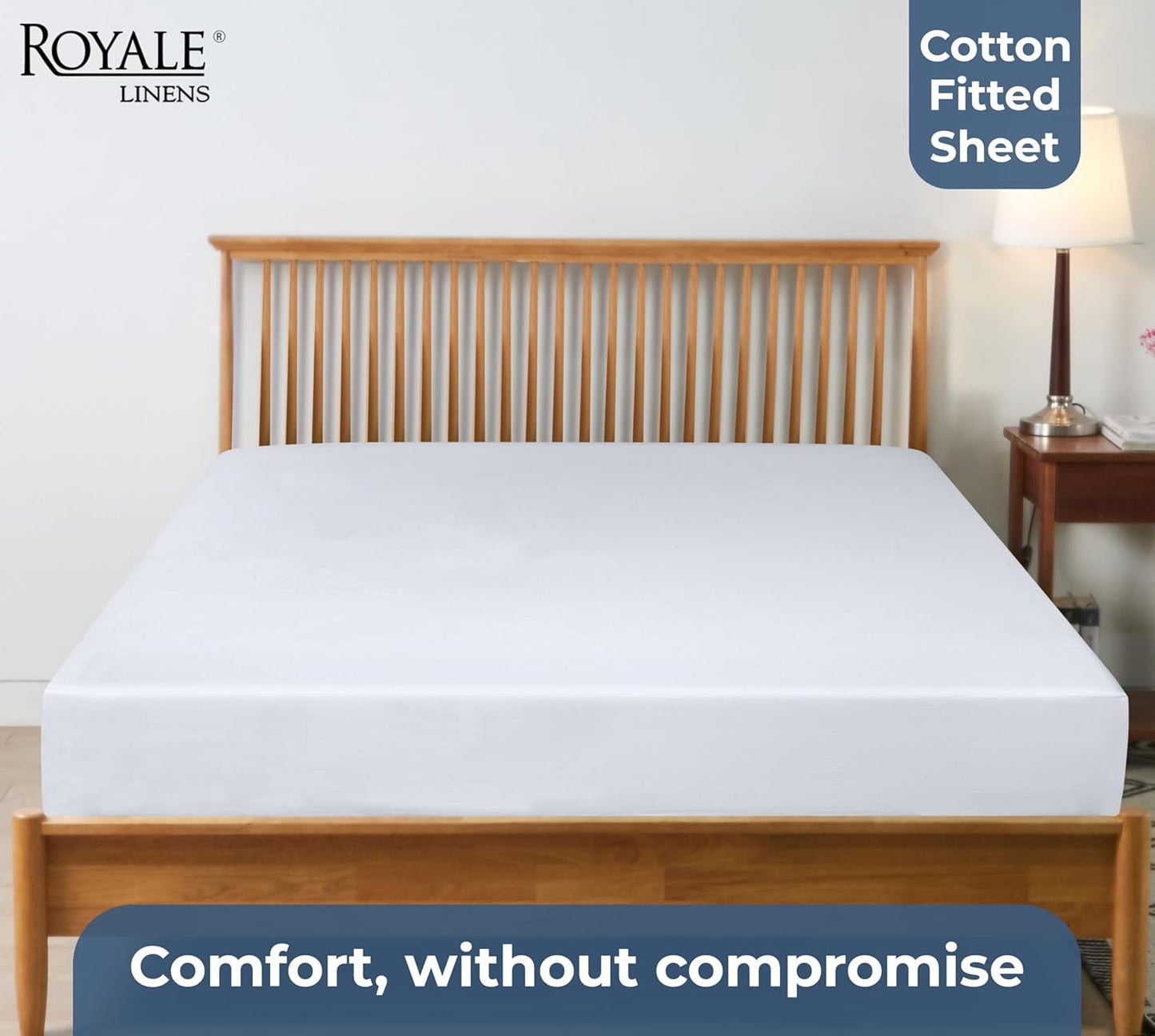 Royale Linens Organic Cotton Fitted Sheet - Super Soft Percale Weave - Queen Size (60"x80"+15") - White