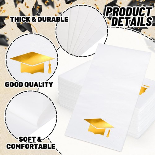 FYSUIMU Graduation Cap Napkins - 50 Pcs Gold Foil Tassel Design for College Parties & Celebrations