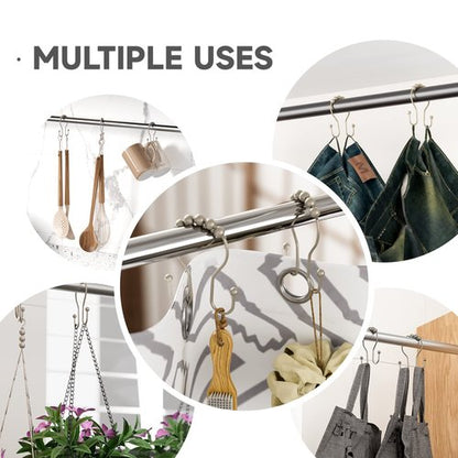 Bathway Shower Curtain Hooks Rust Proof Shower Curtain Rings, Smooth Glide Double Hook Shower Curtain Hooks,Shower Hooks for Shower Curtain Matte Nickel Shower Rod Hooks Shower Curtain Hangers 12Pcs