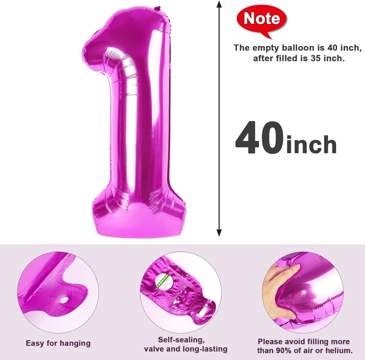 Number Balloons - 40 Inch One Balloon for 1st Birthday | Rose Purple Party Decoration