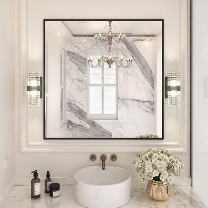 LOAAO Black Rectangle Bathroom Mirror - 36" x 36" Matte Black Aluminum Frame, Tempered Glass, Versatile Hanging Options