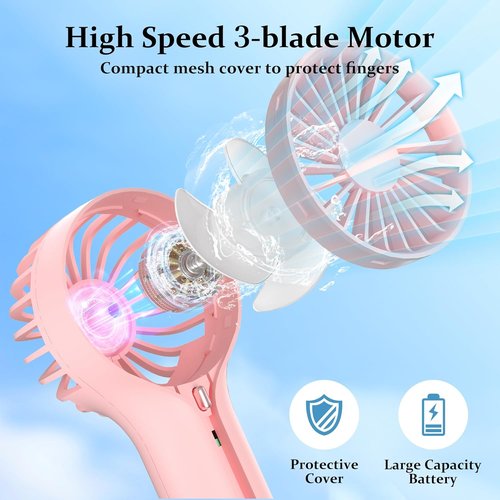 BDXXJ Mini Personal Fan - Portable USB Rechargeable Handheld Fan for Makeup & Desk Use - Pink