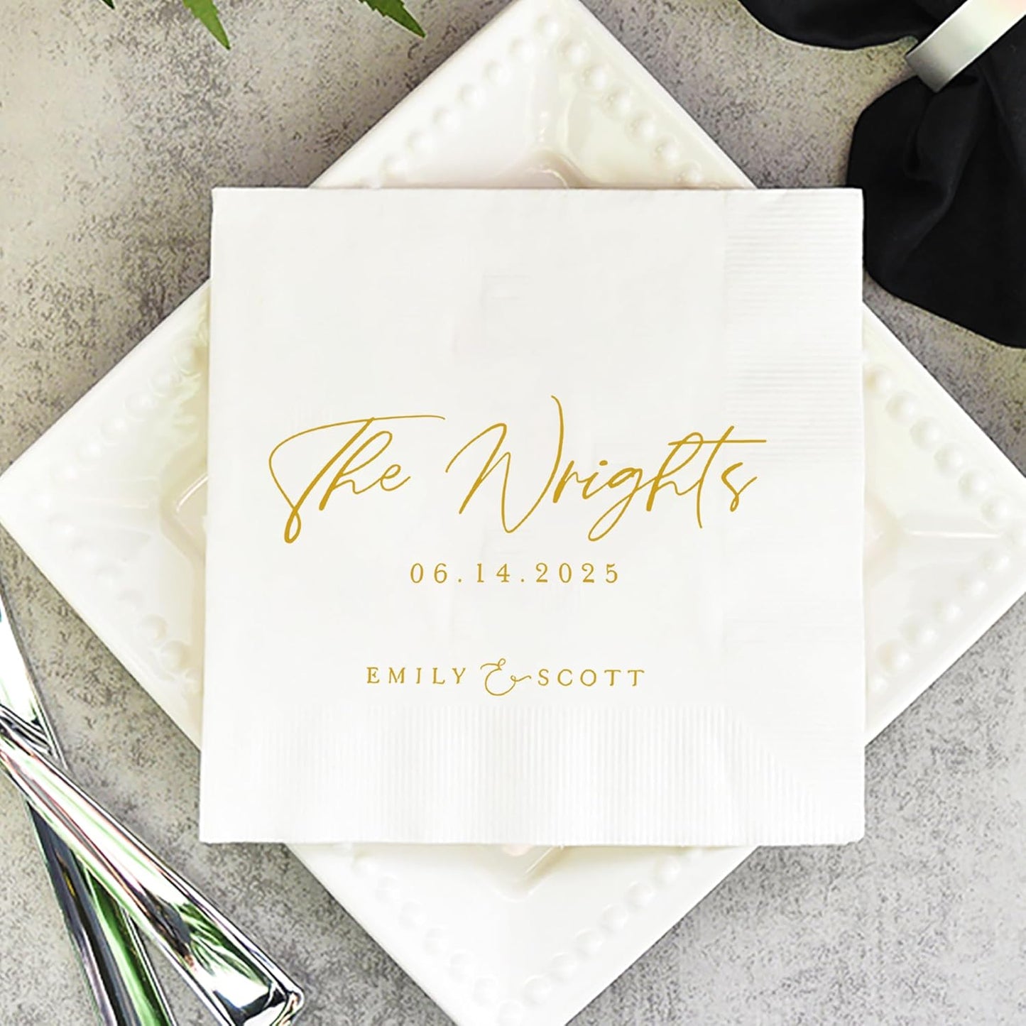 Regine Switzerland Personalized Wedding Cocktail Napkins - Custom Dinner Napkins for Bridal Showers & Receptions