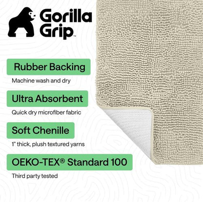 Gorilla Grip Bath Rug Mat - Thick Soft Absorbent Chenille | Quick-Dry Microfiber 30x20, Dusty Cloud