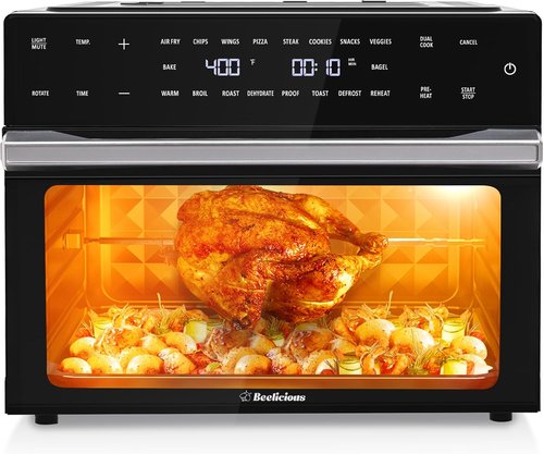 Beelicious 32QT Extra Large Air Fryer - 19-in-1 Toaster Oven Combo with Rotisserie & Dehydrator, Black