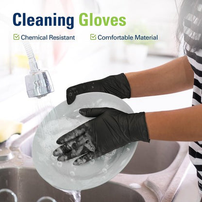 SWIFTLITE Black Nitrile Gloves, Food Safe Disposable Gloves Latex Free, Rubber Gloves Powder Free for Cooking, Kitchen Cleaning (100, Medium)