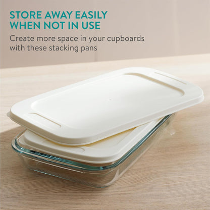 Navaris 4-Piece Glass Baking Dish Set - Versatile Casserole Dishes with Lids | 1.7qt & 2.3qt Sizes