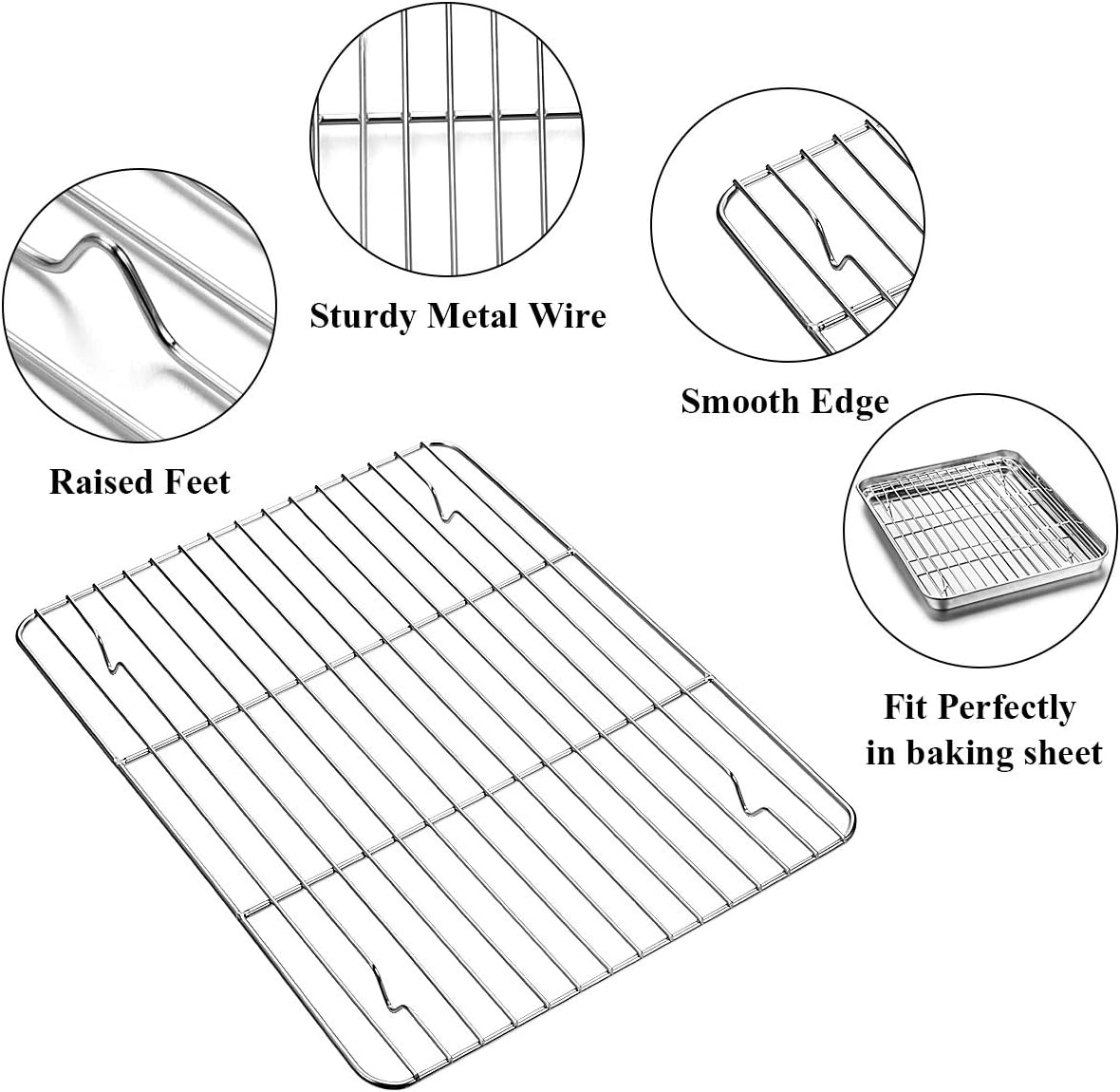 Wildone Baking Sheet Set - Stainless Steel Cookie Pan with Cooling Racks | 2 Sheets & 2 Racks, 12 x 10 x 1 Inch