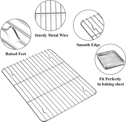Wildone Baking Sheet Set - Stainless Steel Cookie Pan with Cooling Racks | 2 Sheets & 2 Racks, 12 x 10 x 1 Inch
