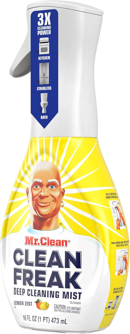 Mr. Clean Clean Freak Multi-Surface Cleaning Spray - Deep Cleaning Mist Starter Kit & Refill Bundle, Lemon Zest, 64 fl oz