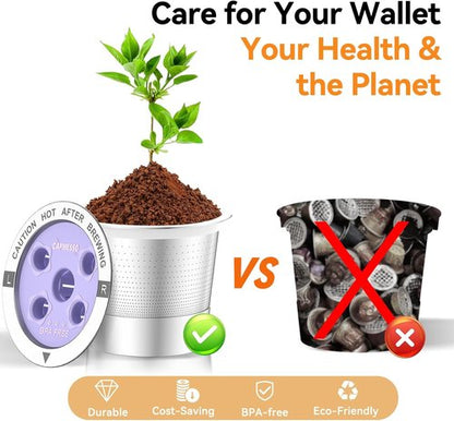 CAPMESSO Reusable K Cups - 2025 Updated Stainless Steel Coffee Pods for Keurig | 4 Pack with Multistream Technology