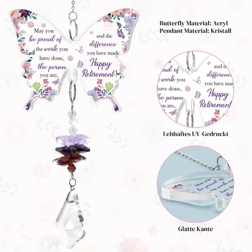 Funnli Retirement Gift for Women - Purple Crystal Window Hanging Decor | Butterfly Acrylic Plaque