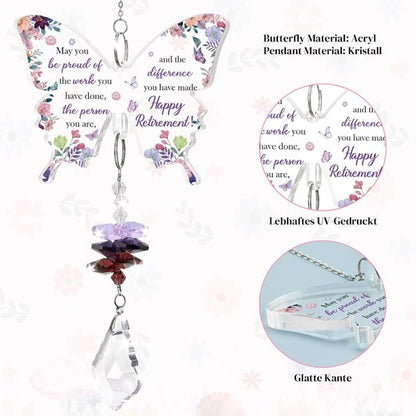 Funnli Retirement Gift for Women - Purple Crystal Window Hanging Decor | Butterfly Acrylic Plaque