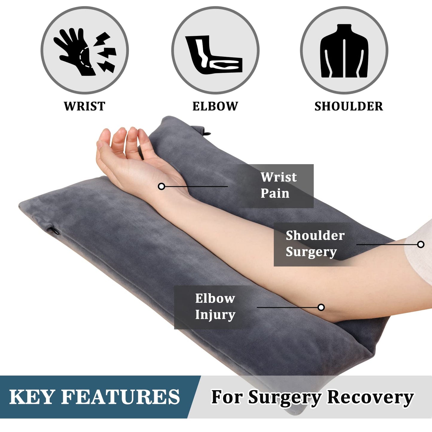 TANYOO Arm Elevation Pillow Shredded Memory Foam Filled Arm Stabilizer Elevation Pillow for Swelling and Circulation Pain Relief for Arm Pain, Shoulder Surgery and Leg Injury Washable Cover