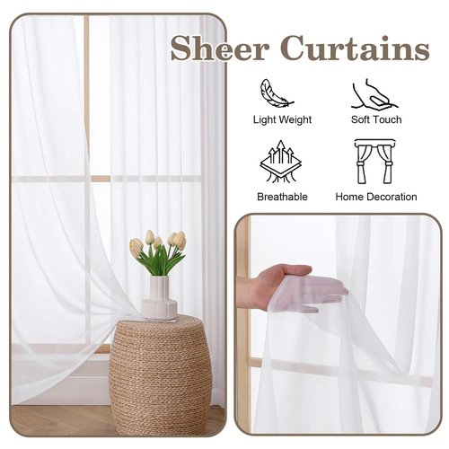 OWENIE White Pinch Pleated Sheer Curtains 84 Inches Long 2 Panels Set for Bedroom Living Room, Soft Airy Light Filtering Sheer Privacy Curtains Drapes, White, 2Pcs, Each 40x84 Inch