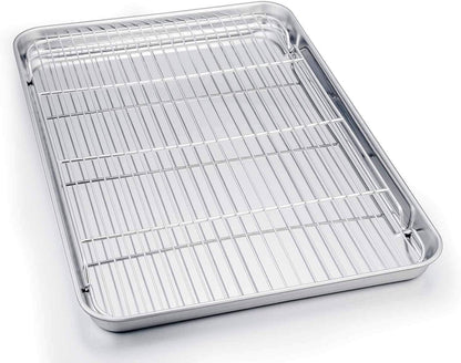 TeamFar Baking Sheet Set - Stainless Steel Half Size Cookie Sheet with Cooling Rack, 20” x 14” x 1”, Non-Toxic & Dishwasher Safe