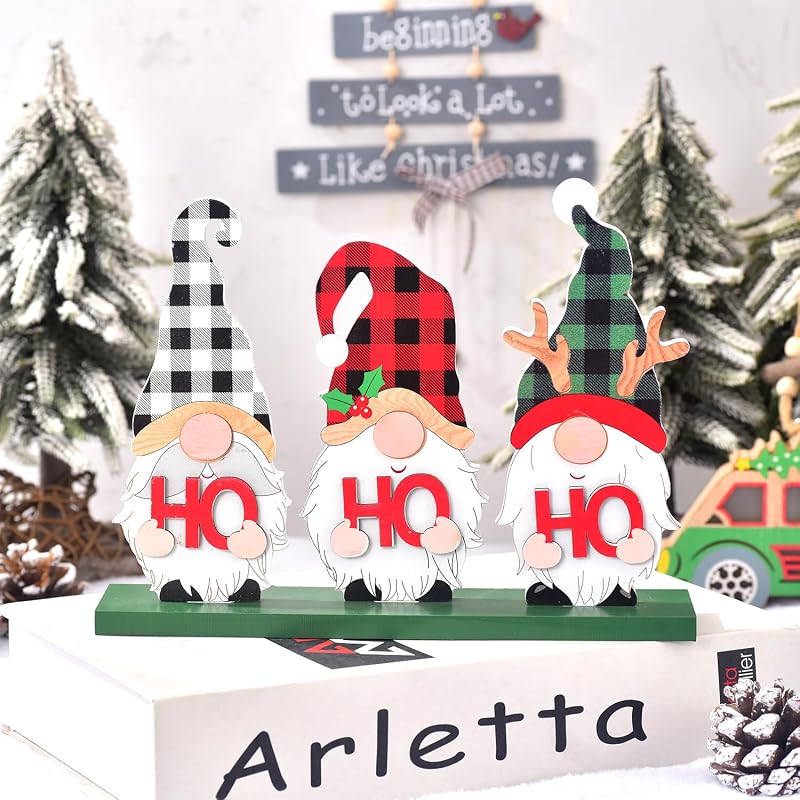 HoHoHo Rustic Wood Gnome Christmas Sign - Tabletop Holiday Decor (Variation: HOHOHO)