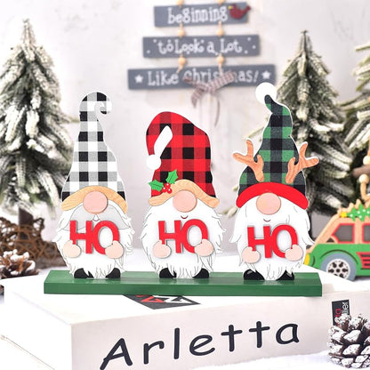 HoHoHo Rustic Wood Gnome Christmas Sign - Tabletop Holiday Decor (Variation: HOHOHO)