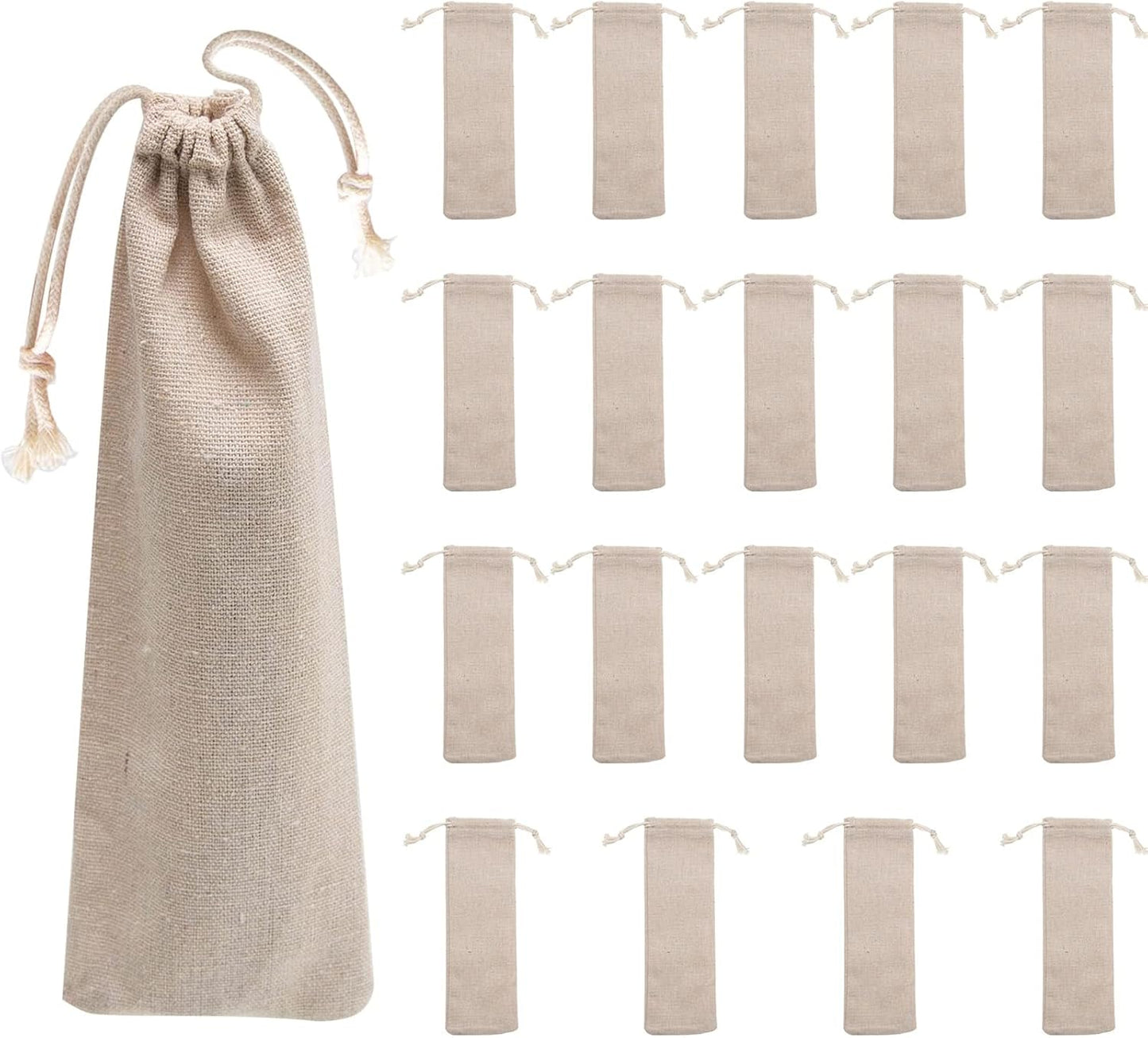 Saihisday Portable Cotton & Linen Pouch Bags - 20 Pcs Reusable Drawstring Cases for Straws & Cutlery