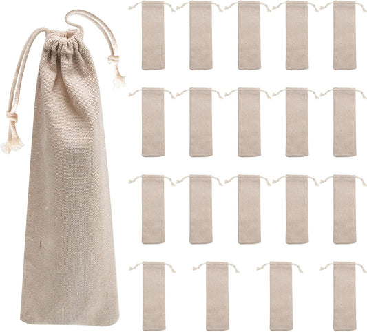 Saihisday Portable Cotton & Linen Pouch Bags - 20 Pcs Reusable Drawstring Cases for Straws & Cutlery