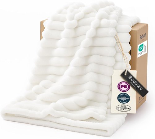 Bedsure GentleSoft White Throw Blanket - Cozy Fleece Summer Blanket for Home Decor, 50x60 Inches