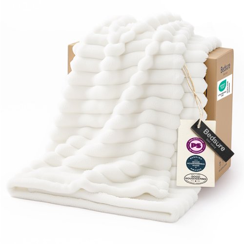 Bedsure GentleSoft White Throw Blanket for Couch - Mothers Gifts Day Birthday Gifts for Women Mom Her, Soft Cozy Fleece Throw Blanket for Girl, Room Home Bedroom Spring Decor, Off White, 50x60 Inches