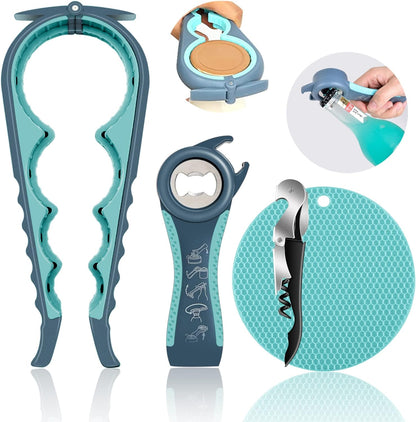Skiennix Jar Opener - 5-in-1 Multi-Function Tool for Seniors with Arthritis | Non-Slip Grip, Blue