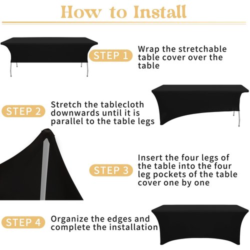 HAISIWLKJ 3 Pack Table Cloth 6ft Black Tablecloths for Rectangle Folding Table Spandex Fitted Stretch Table Cover Wrinkle Resistant Washable Table Protector for Party, Wedding, Banquet, Festival.