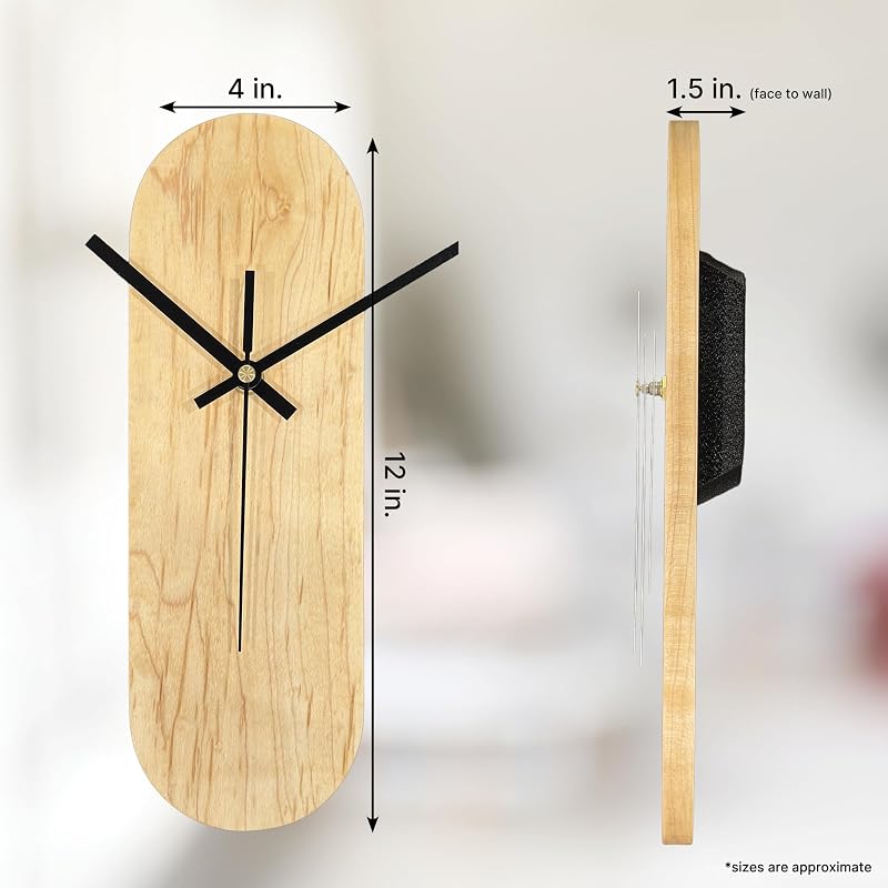 Solid Maple Oval Wall Clock - Minimalist Silent 12 Inch - Chaos & Wit (Variation of THIS listing: 12 Inch)