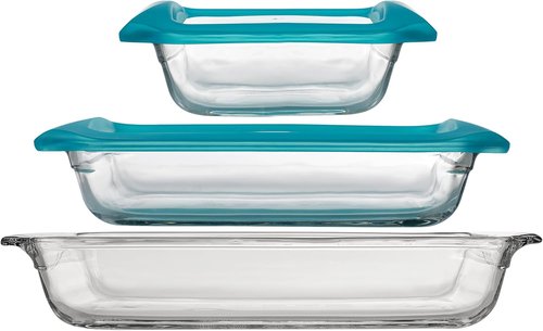 Libbey Premium 5-Piece Glass Baking Dish Set - Stackable Casserole Dishes with Lids for Lasagna & Brownies
