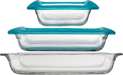 Libbey Premium 5-Piece Glass Baking Dish Set - Stackable Casserole Dishes with Lids for Lasagna & Brownies