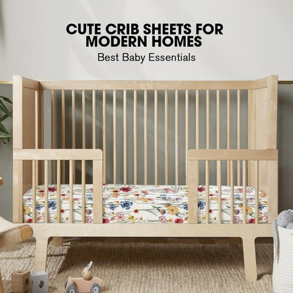 Little Grape Land Crib Sheets - Super Soft 2-Pack Fitted Sheets for Standard Crib & Toddler Mattress | Spring Flower & Beige