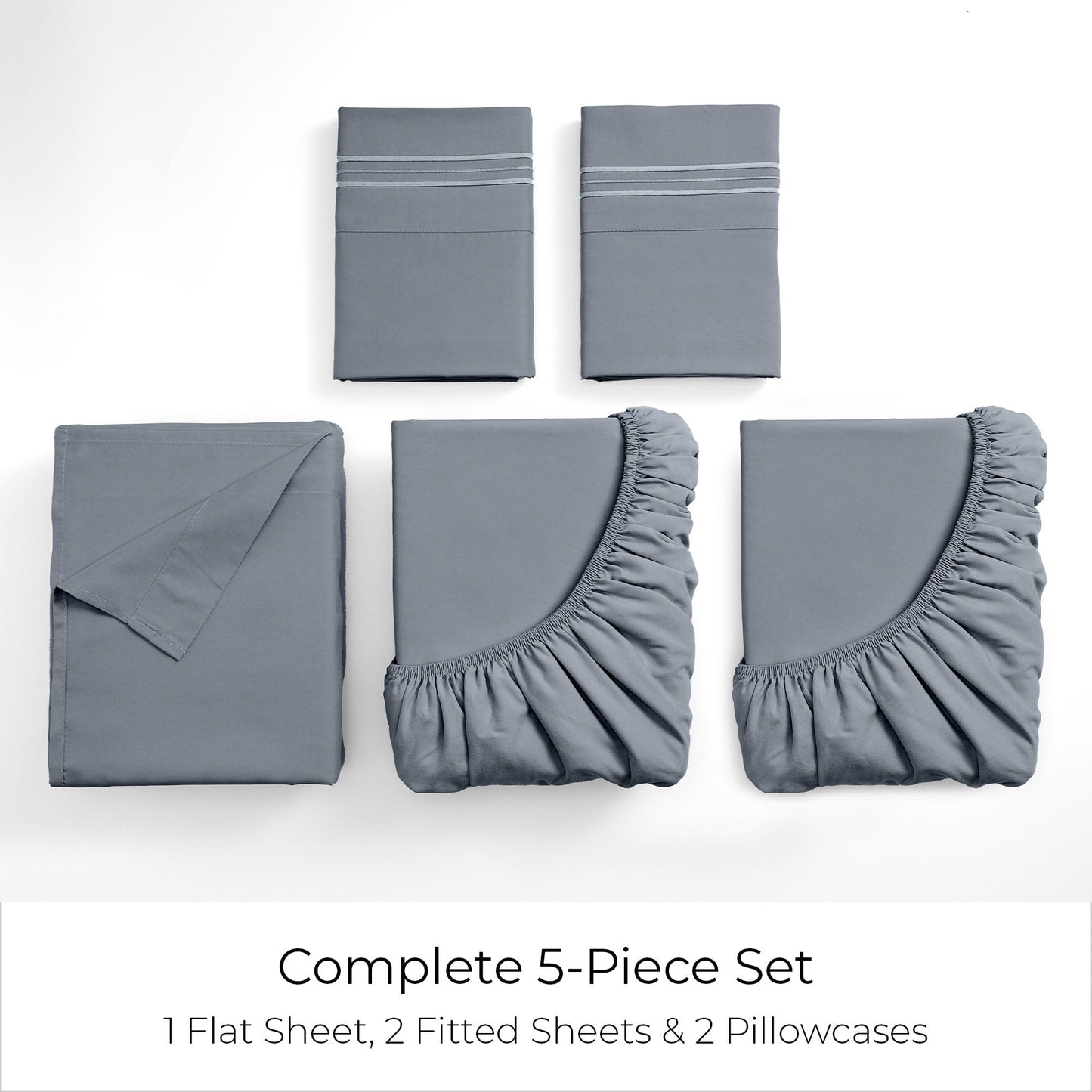 Mellanni Split King Sheets Set - 5 PC Iconic Collection Bedding - Hotel Luxury, Extra Soft, Cooling Bed Sheets - Wrinkle, Fade, Stain Resistant (Split King, Mineral Gray)
